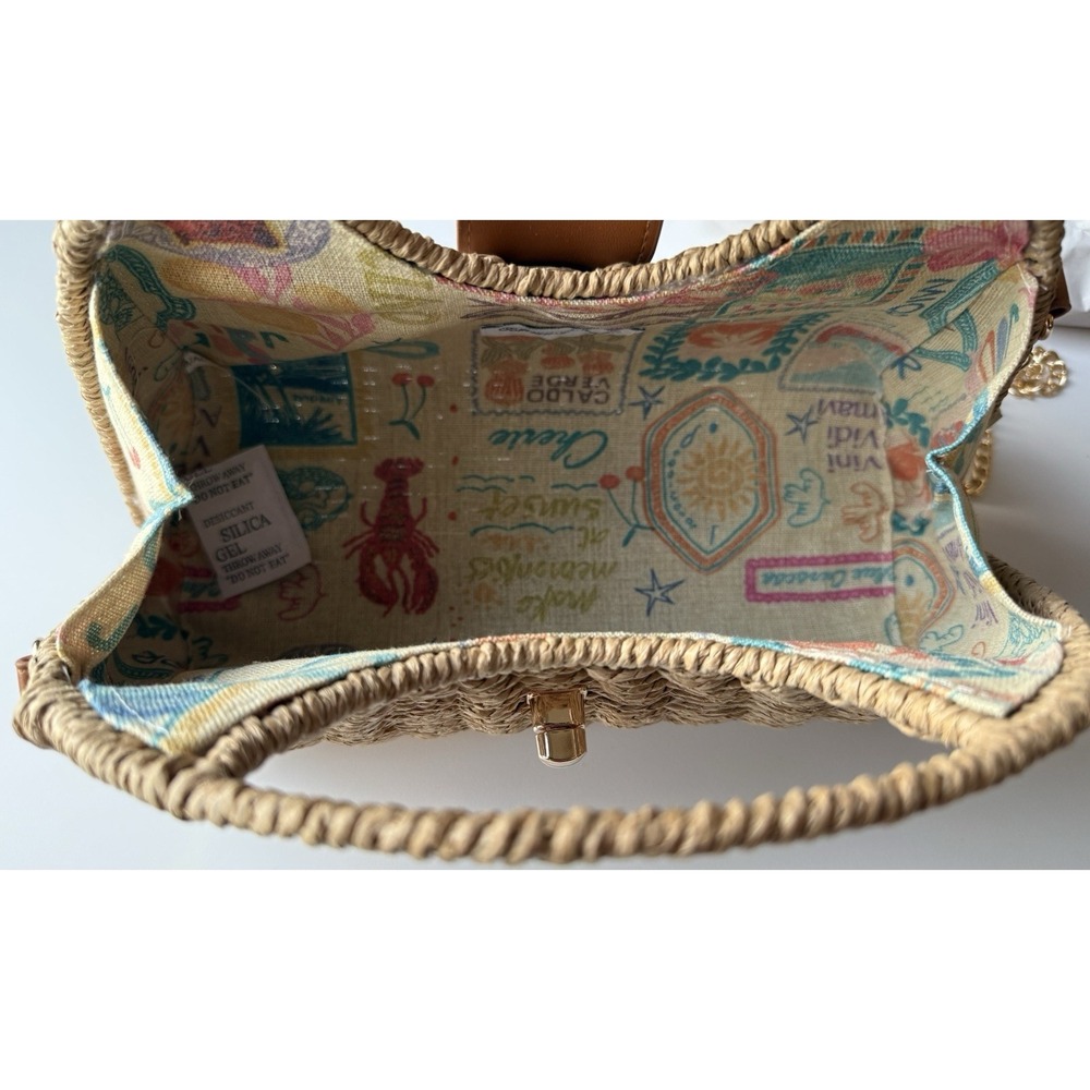 NWT Tommy Bahama Straw Woven Satchel Crossbody Bag Gold Chain Resort Beach - Picture 7 of 11